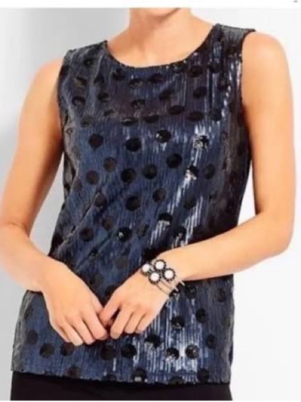NWT Talbots RSVP Navy Blue Sequin Polka Dot Tank